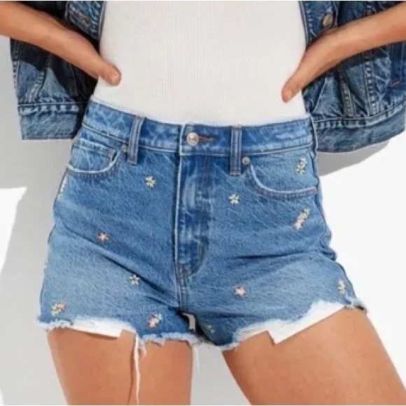 American eagle denim shorts floral print mini shorts distressed size 4 - Picture 8 of 8